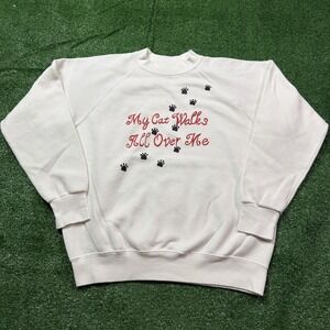 Vintage My Cat Walks All Over Me Crew Neck Single Stitch Sweatshirt 80s 90s M